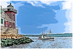 Fishing Trawler Passes Rockland Breakwater Light